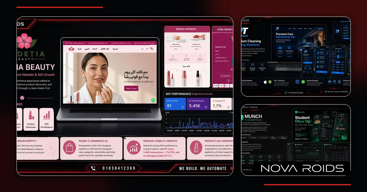 Ecommerce app development in Egypt using real Nova Roids commerce and mobile project interfaces