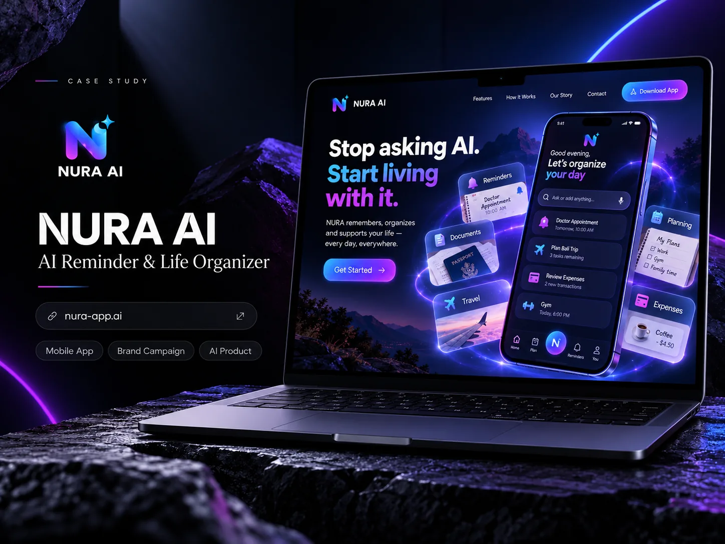 تصميم موقع NURA AI من نوفارويدز