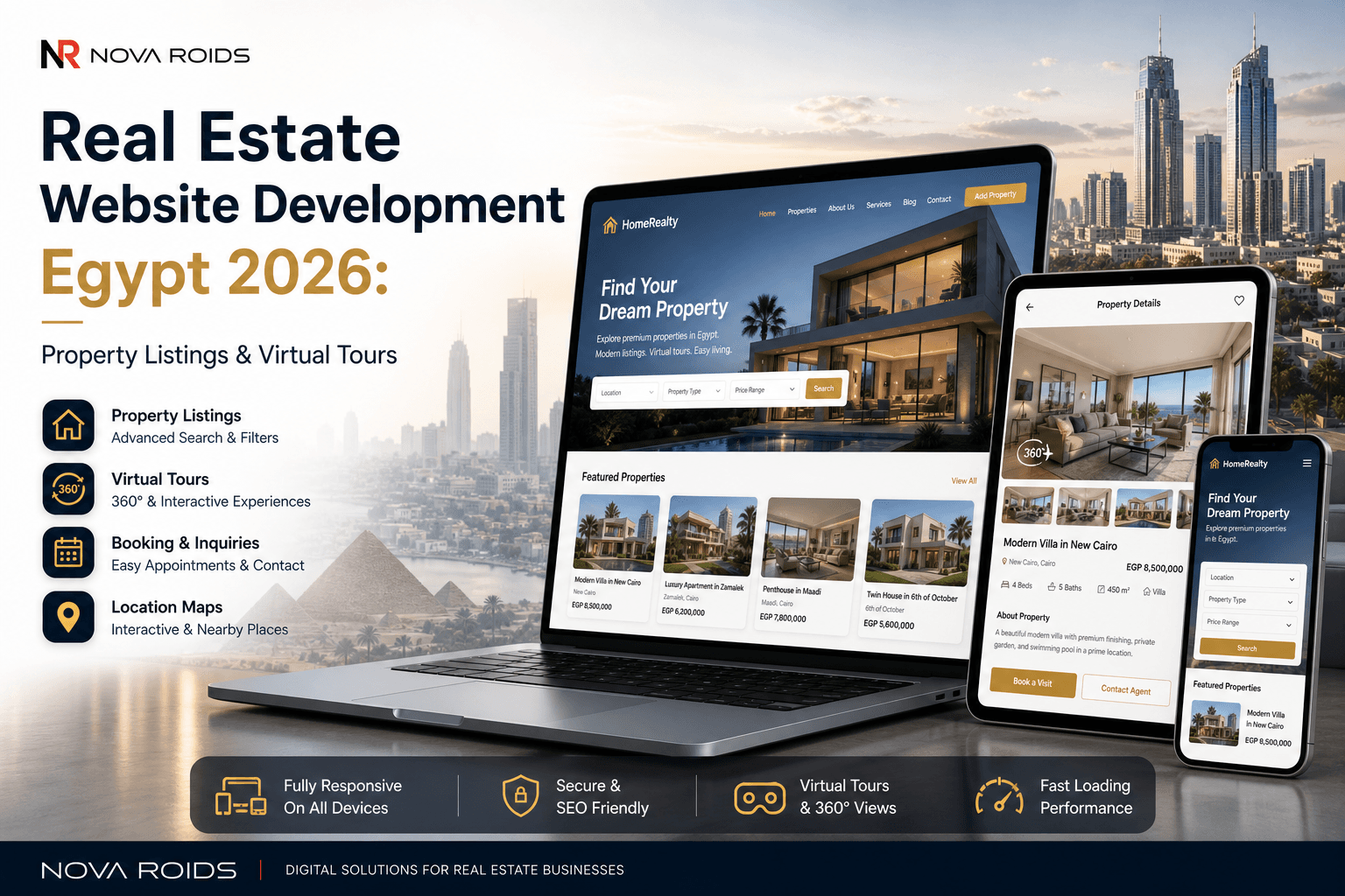 Real estate website development in Egypt - property listing dashboard
